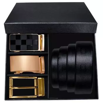 Ремни для мужчин, черные ремни из натуральной кожи с металлическими автоматическими пряжками, ремни в упаковке, мужские подарки 110cm/43in чёрный