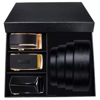 Ремни для мужчин, черные ремни из натуральной кожи с 4 металлическими автоматическими пряжками, ремни в упаковке, мужские подарки 110cm/43in чёрный