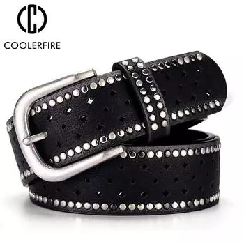 Ремни для женщин с заклепками, роскошные модные повседневные высококачественные дизайнерские женские ремни для джинсов с пряжкой, стильный кожаный ремень PK003 110cm чёрный