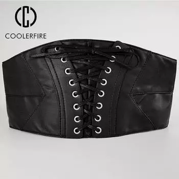 Ремни для женщин, широкий пояс из искусственной кожи, модный повседневный ремень для платья, эластичный женский корсет, плотный пояс на груди, DT184 чёрный