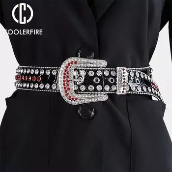 Ремни для женщин, высококачественный роскошный модный повседневный женский ремень, дизайнерский пояс со стразами и заклепками, ремень в стиле панк для джинсов, ремешок PK006 110cm чёрный