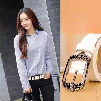 Ремни из натуральной кожи для женщин, модный коричневый ремень высокого качества с принтом, однотонный винтажный ремень с пряжкой, женский поясной ремень DT036 105CM белый