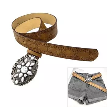 Ремни на талию из ПУ с рельефным узором в этническом стиле с пряжкой из драгоценных камней для женщин, джинсов, платьев, юбок, пальто, пояс