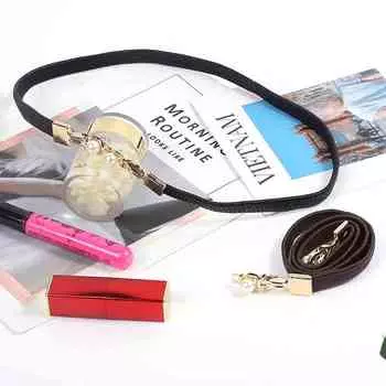 Ремни с двойной жемчужной металлической пряжкой для женщин, эластичный тонкий пояс, женское платье, юбка, пояс чёрный