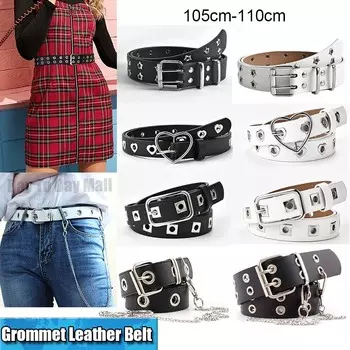 Ремни с люверсами в стиле панк с отверстиями для женщин, мужчин, девочек-подростков, ремень из искусственной кожи с заклепками для джинсов, брюк, юбки heart black