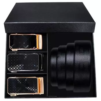 Ремни с металлическими автоматическими пряжками, мужские черные ремни из натуральной кожи с 3 ремнями в упаковке, мужские подарки 110cm/43in чёрный