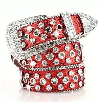 Ремни в стиле хип-хоп со стразами Y2K, модные однотонные блестящие ремни из искусственной кожи, ковбойские джинсы для девушек, ремень для женщин и девочек красный