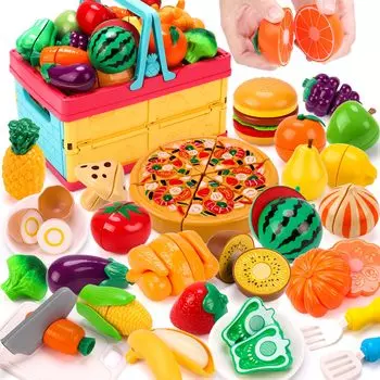 REMOKING Play House Set Toys Girls Boys Baby Toys Развивающие игрушки Овощи Фрукты Посуда Корзина для хранения Кухонные игрушки Ролевые игры Нарезка еды
