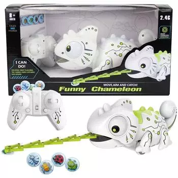 Remote Control Intelligent Chameleon Preys On Tongue-spitting Lizard Novelty Animal Cognitive Model Children s Toy белый