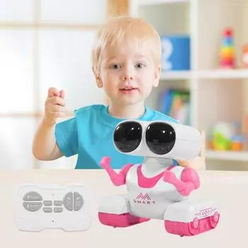 Игрушка-робот с дистанционным управлением, светодиодными глазами, музыкальным программированием, подвижными суставами, интерактивным обучением синий