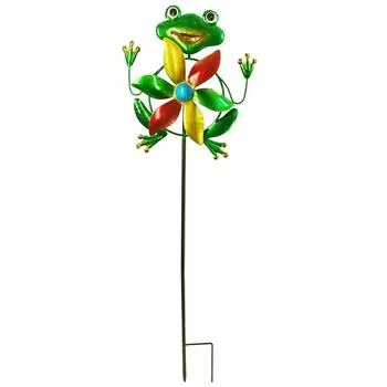 Removable Frog Shape Wind Spinner Iron Gardening Plug Pinwheel Metal Windmill Sculpture Outdoor