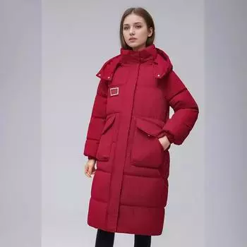 Removable Hat Cotton-padded Clothes Women s Knee-length Winter New Fashion Medium and Long Thickened Cotton Clothes Women s Jackets S
