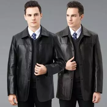 Removable lining leather jacket men s new winter loose and handsome winter clothing warm plus velvet thickened men s jacket trendy 170