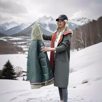 Removable one dress three wear long pie to overcome the tide of women s 2024 winter new Korean version waist down cotton clothes M [Recommended below 55kg] чёрный