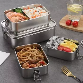 Removable Partitions 304 Stainless Steel Lunch Box Rectangular Fresh-keeping Box Picnic 850ml-No partition
