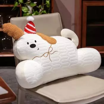 Removable Plush Toy Lumbar Cushion With Cartoon Animal Pattern Chair Doll Decor Happy Dog