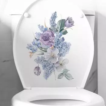 Съемная самоклеящаяся водонепроницаемая крышка для унитаза с цветочным рисунком из ПВХ для гостиной, ванной комнаты