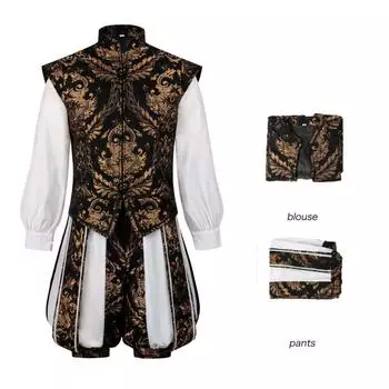 Renaissance Era Elizabethan Prince Cosplay Costume Vest Pumpkin Pants Gift Set S