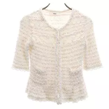 Rene сделано в Японии Твидовый трикотаж с коротким рукавом 34 белый Женский Б/У