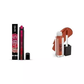 RENEE FAB 5 Glossy 5 in 1 Lipstick 7.5 Gm & RENEE Stay With Me Mini Matte Lip Color, Стойкая, не оставляет следов, устойчива к воде и размазыванию