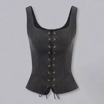 Ренессанс Vinatge квадратный вырез без рукавов средневековый облегающий однотонный топ для косплея на Хэллоуин XL кофейный