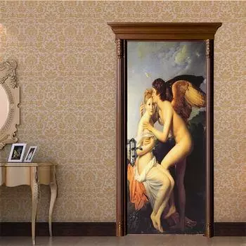 Ренессанс в неоклассическом стиле «Любовь, Бог, первый поцелуй», дверные наклейки, декоративные наклейки, самоклеящиеся водонепроницаемые рельефные обои, настенный декор 77X200cm