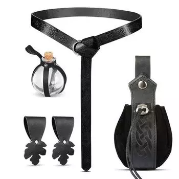 Ренессансный пояс с бутылочками для зелий, регулируемая поясная сумка из искусственной кожи, аксессуар для костюма на Хэллоуин или викинга