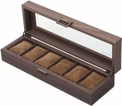 Reodoeer Wood Grain PU Watch Storage Case Box Watch Storage Box Collection Case for 6 Watches