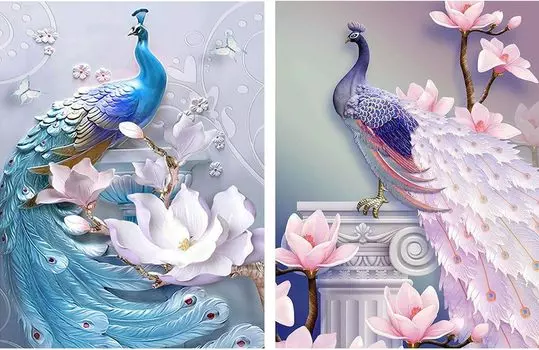 Reofrey Набор из 2 алмазных картин, набор для вышивки крестом с бриллиантами, набор для ручной работы «Павлин», набор для самостоятельного изготовления, набор для поделок из бисера и бусин «Дом», ресторан, стразы