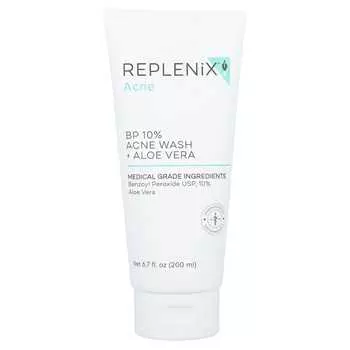 Replenix, Acne, BP 10% средство для умывания от угрей + алоэ вера, 6,7 жидких унций (200 мл)