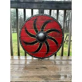 Реплика средневекового деревянного круглого аутентичного щита викингов, норвежский боевой ларп доспех