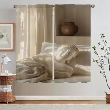Repose Buddha Kitchen Curtains on Sale Бесплатная доставка Затемняющие шторы для гостиной, украшения спальни, шторы 2 шт. W50xH70cmx2pcs-CL