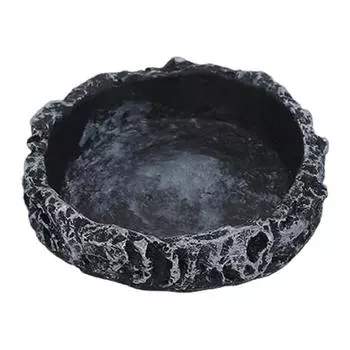 Reptile Feeding Dish Realistic Stone-Like Reptile Water Dish Food Bowl Terrarium Reptile Feeding Corner Bowl for Bearded Dragons Lizard Frog Gecko Round