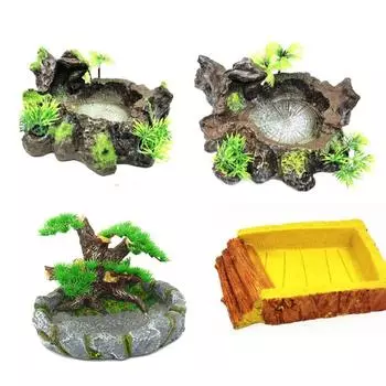 Рептилия из смолы Искусственное украшение Ландшафтный дизайн Корм для рептилий Водяная чаша Аквариум C
