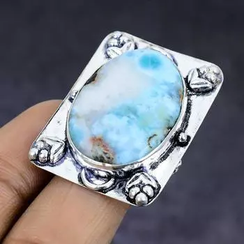 Republic Larimar Gemstone 925 Sterling Silver gift Jewelry Ring Size 8 e3U49
