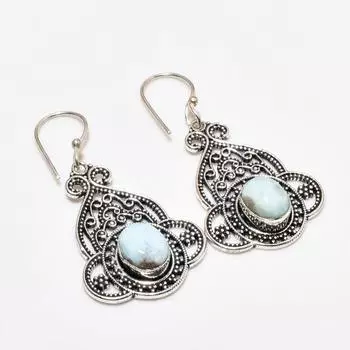 Ювелирные серьги ручной работы с драгоценным камнем Республиканский Ларимар, посеребренные 925 пробы, 1,89 дюйма