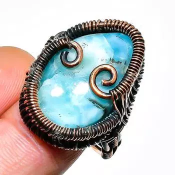 Кольцо-ювелирное изделие из медной проволоки с драгоценным камнем Republic Larimar, размер 8