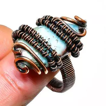 Кольцо-ювелирное изделие из медной проволоки с драгоценным камнем Republic Larimar, размер 8