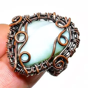 Кольцо-ювелирное изделие из медной проволоки с драгоценным камнем Republic Larimar, размер 8