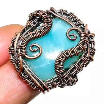 Кольцо-ювелирное изделие из медной проволоки с драгоценным камнем Republic Larimar, размер 5,5