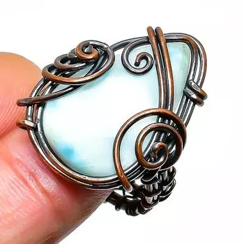 Ювелирное кольцо ручной работы из медной проволоки с драгоценным камнем Республика Ларимар, размер 7,5