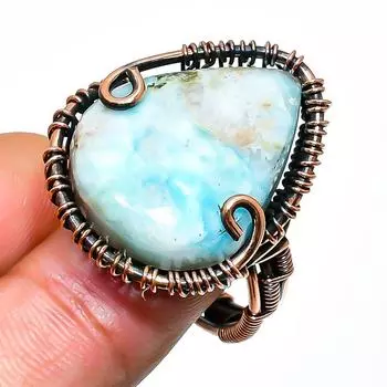 Кольцо-ювелирное изделие из медной проволоки с драгоценным камнем Republic Larimar, размер 8