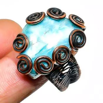 Кольцо-ювелирное изделие из медной проволоки с драгоценным камнем Republic Larimar, размер 9,5