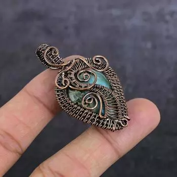Republic Larimar Gemstone Handmade Copper Wire Wrap Jewelry Pendant 2.05 p1J34