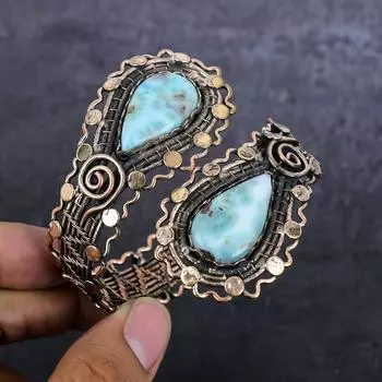 Republic Larimar Gemstone Handmade Медная проволочная манжета с регулируемым размером H7R18