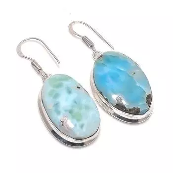 Republic Larimar Handmade 925 Sterling Silver Jewelry Earring 1.85 H9K43