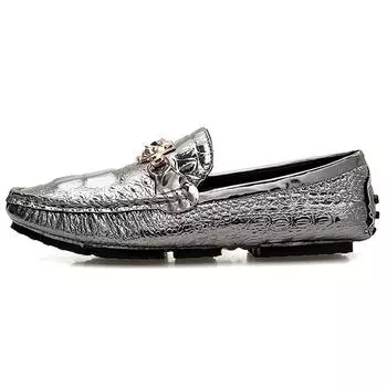Resetv Shoes Мужские лоферы Кожаные мокасины в крокодиловом стиле Обувь без шнуровки на плоской подошве Туфли для вождения 39 белый