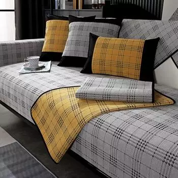 Решетчатые чехлы на диваны для автомобиля, гостиной, офиса, основное украшение дома, 1/2/3/4-местный хлопковый клетчатый чехол для дивана с геометрической полосой 70x70