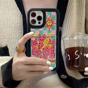 Решетчатый чехол для телефона с милым мультяшным котом и рыбой для Iphone 13 12 11 Pro Xs Max X Xr, зимний роскошный мягкий противоударный чехол For iPhone XS Max