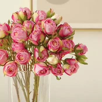 Решетчатый край 7-головая роза имитация цветка европейский ретро украшение для дома искусственный цветок свадьба обожженный край имитация сухоцвета роза красный